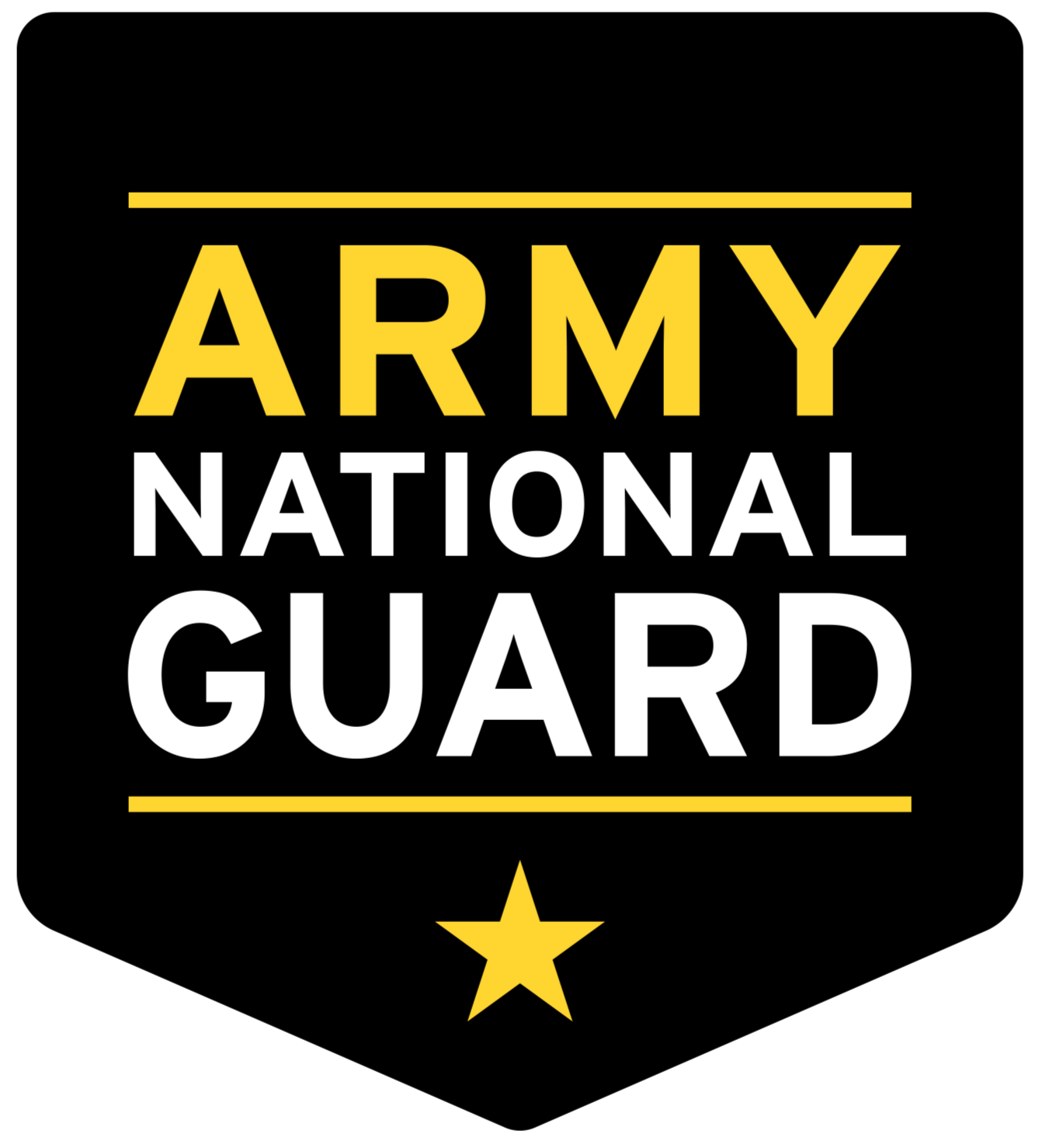 Logo of the Army National Guard with yellow text on a black background